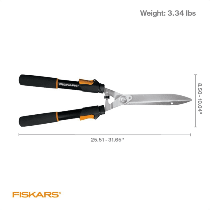 Power-Lever Hedge Shears - 25"-33" Extendable Handle - Plant Cutting Scissors - Yard and Garden Tools - Orange/Black - Image 7