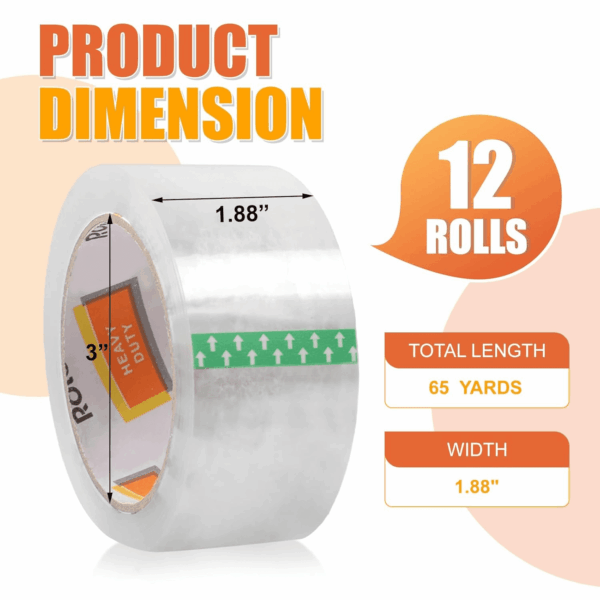 Packing Tape, 12 Rolls Shipping Tape, Heavy Duty Packaging Tape 1.88" X 65 Yards, 780 Total Yards, Clear Packing Tape Refills for Shipping Packaging Mailing, Strong Seal on All Box Types - Image 2