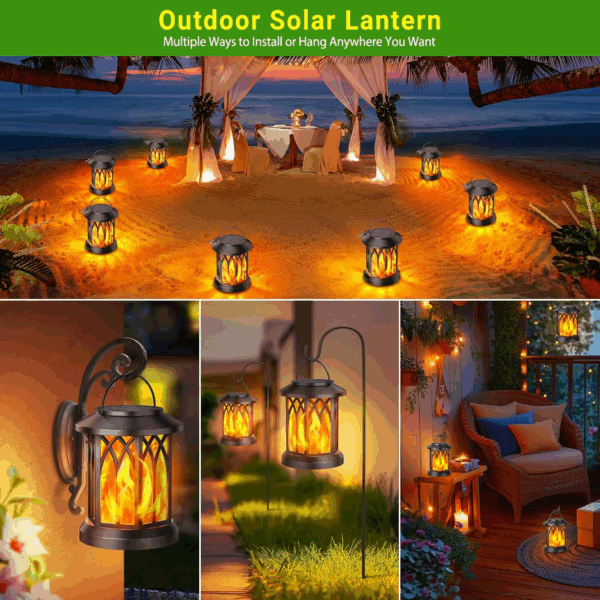 4 Pack Solar Lantern Outdoor Lights, Upgraded Flickering Flame Solar Lanterns Lights Outdoor Waterproof, Hanging Lantern Decorative, Solar Powered Lanterns for Yard Patio Path Tree Garden Decor - Image 7