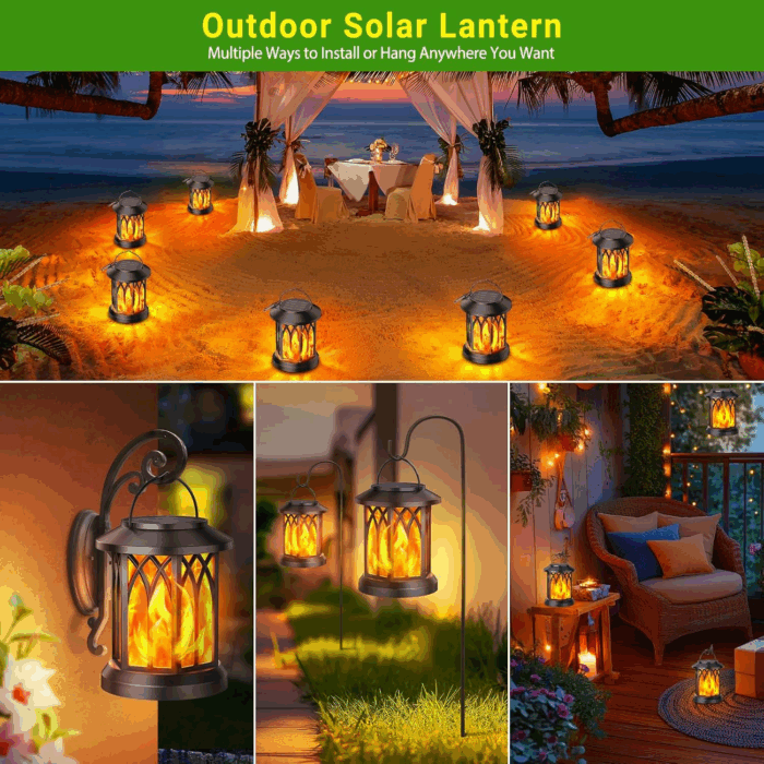 4 Pack Solar Lantern Outdoor Lights, Upgraded Flickering Flame Solar Lanterns Lights Outdoor Waterproof, Hanging Lantern Decorative, Solar Powered Lanterns for Yard Patio Path Tree Garden Decor - Image 7