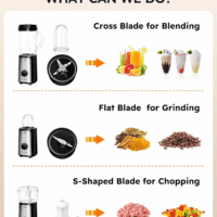 5 in 1 Blender and Food Processor Combo for Kitchen, Small Electric Food Chopper for Meat and Vegetable, 350W High Speed Blenders with 2 Speeds and Pulse for Smoothies and Shakes - Image 6