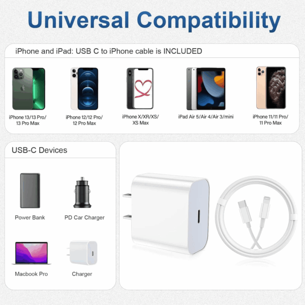 Iphone Charger Fast Charging 2 Pack Type C Wall Charger Block with 2 Pack [6FT&10FT] Long USB C to Lightning Cable for Iphone 14/13/12/12 Pro Max/11/Xs Max/Xr/X,Airpods Pro - Image 7
