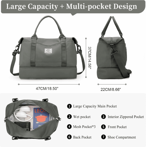 Weekender Bags for Women,Personal Item Travel Bag with Shoes Compartment,Overnight Travel Duffel Bag,Gym Bag,3 Pcs Set - Image 3