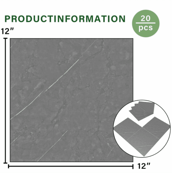 20-Pack Peel and Stick Floor Tiles Vinyl Floor 12 X 12 Inch Self Adhesive Waterproof Flooring Planks DIY for Bathroom, Kitchen, Living Room, RV, Cover 20 Sq. Ft, Dark Grey Marble - Image 3