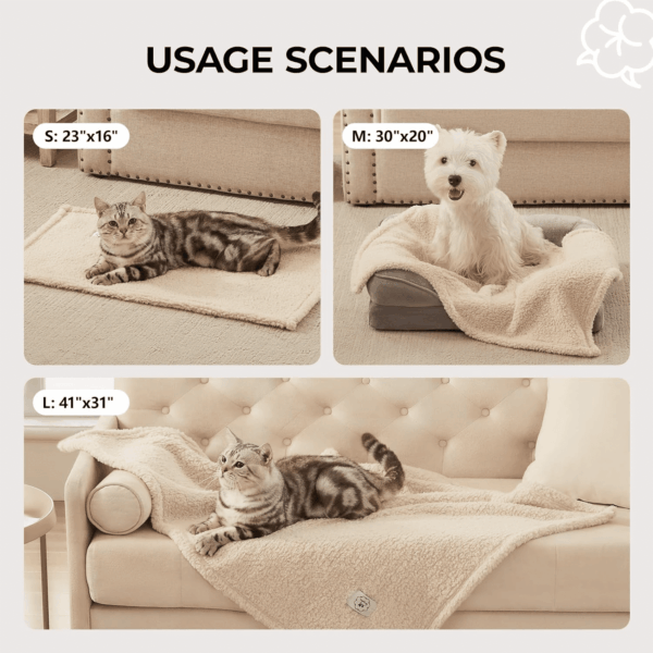 1 Pack 3 Calming Blankets Fluffy Premium Fleece Pet Blanket Soft Sherpa Throw for Dog Puppy Cat Beige Small (23" X16'') - Image 4