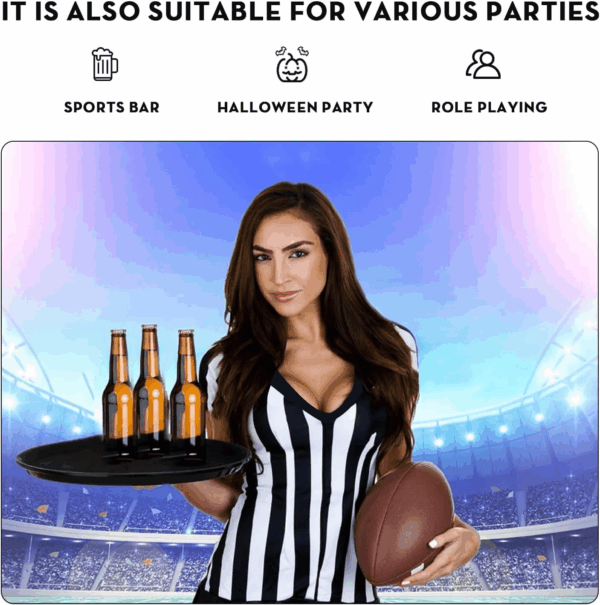 Referee Shirt Womens Ref Jersey Black and White Stripe Uniform for Basketball Football Soccer Halloween Costume - Image 2