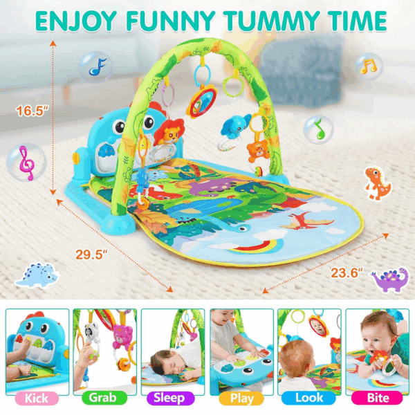 Baby Gym Play Mats Baby Toys Tummy Time Mat Musical Activity Center for Newborn Infant Piano Babies Play Mat Music & Light Newborn Infant Gifts for Babies 0-3 6 9 12 Months Dinosaur Style - Image 2