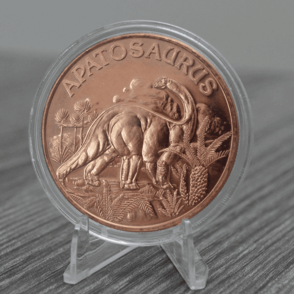 Apatosaurus Prehistoric Dinosaur - 1 Oz .999 Pure Copper round Collecticble 39Mm Challenge Coin in Capsule - COA by - Image 3