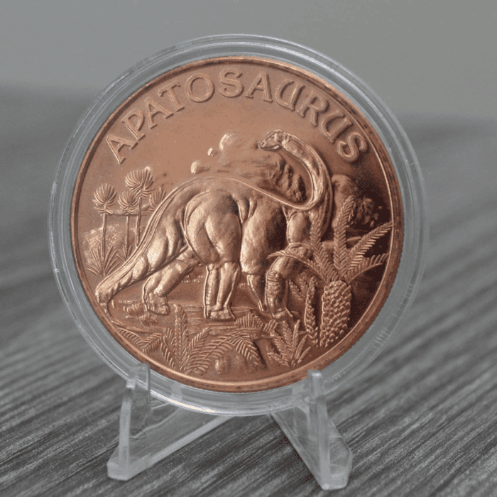 Apatosaurus Prehistoric Dinosaur - 1 Oz .999 Pure Copper round Collecticble 39Mm Challenge Coin in Capsule - COA by - Image 3