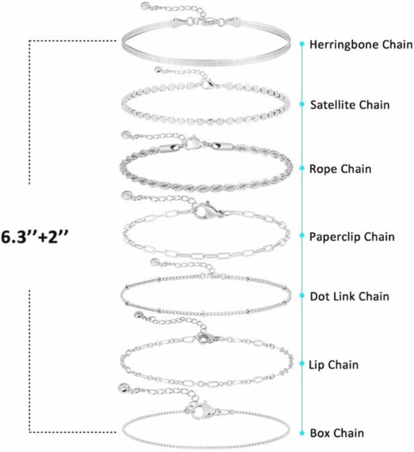 Silver Bracelets for Women Trendy Waterproof Silver Dainty Bracelet Stack Adjustable Layered Bracelet Set Minimalist Fashion Jewelry - Image 6