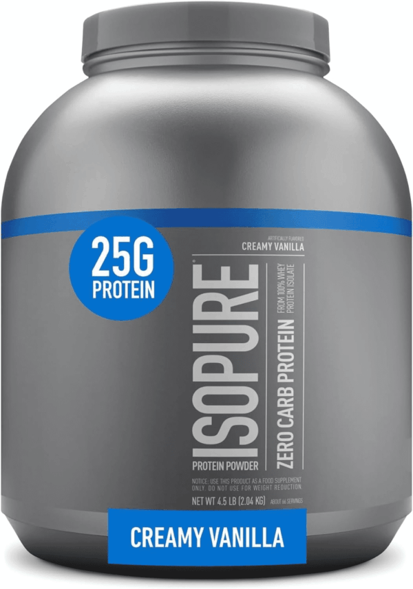 Zero Carb 100% Pure Whey Isolate Protein Powder, Lactose Free, Gluten Free, with Vitamins, Creamy Vanilla, 25G Protein per Serving, 4.5 Lbs, 66 Servings
