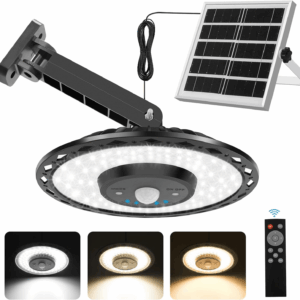 Solar Lights Indoor Outdoor 3000LM Solar Powered Shed Light with Switch, Remote, Timer, 3 CCT IP65 Waterproof Pendant for Barn Gazebo Garage Shop Interior Home, Daytime Available
