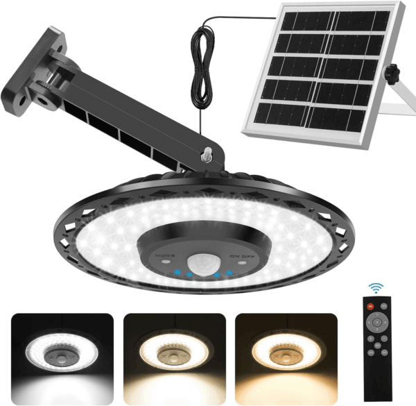 Solar Lights Indoor Outdoor 3000LM Solar Powered Shed Light with Switch, Remote, Timer, 3 CCT IP65 Waterproof Pendant for Barn Gazebo Garage Shop Interior Home, Daytime Available