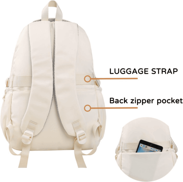 Teen Girls School Backpack for Boys, College Aesthetic Laptop Bookbag for Women,Beige - Image 7