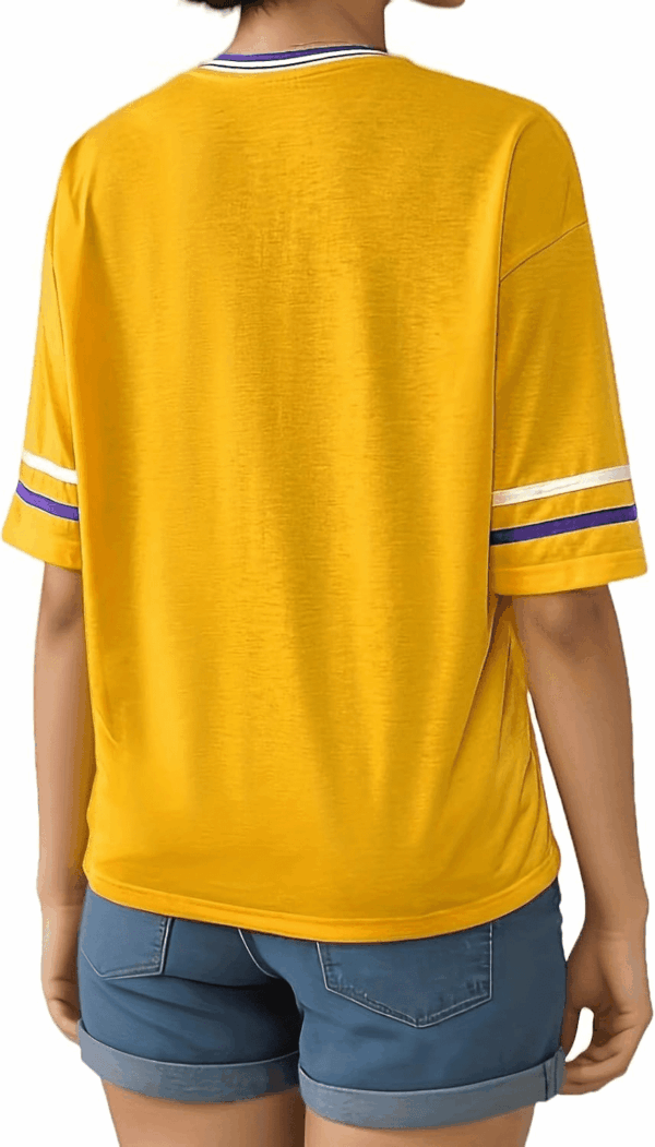 American Jersey for Women Oversized Graphic Stripe Trim V Neck Drop Shoulder Summer Tshirts - Image 2