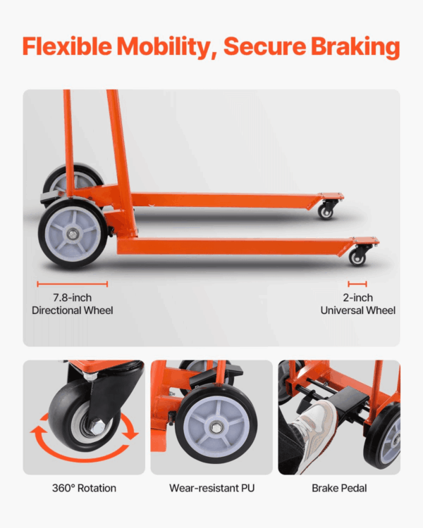 Material Lift Winch Stacker, 330Lbs Capacity Pallet Truck Dolly, 42.9In Max Lifting Height Manual Winch Stacker, Multifunctional Manual Pallet Truck Stacker with Swivel Casters and Lift Plate - Image 6