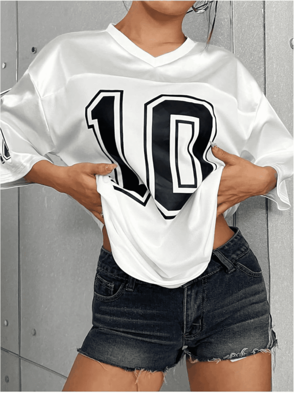 Women'S Oversized Jersey Shirt Graphic Tees V Neck Short Sleeve Vintage T Shirts - Image 4