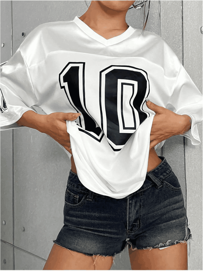 Women'S Oversized Jersey Shirt Graphic Tees V Neck Short Sleeve Vintage T Shirts - Image 4