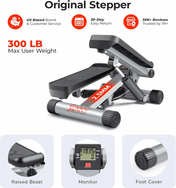 Mini Stepper for Exercise at Home, Stair Step Workout Machine with Resistance Band, Fullbody Cardio, Upgraded over 300Lb Weight Capacity, Optional Free Sunnyfit App Connection - Image 6