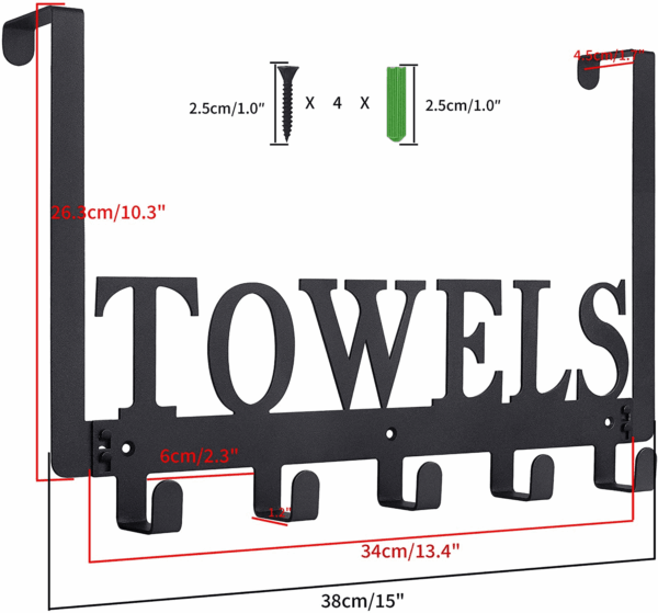 Over the Door Hooks - Towel Holder for Bathroom, Bedroom, Kitchen & Pool - Sandblasted Black Metal Wall Mount - Image 2