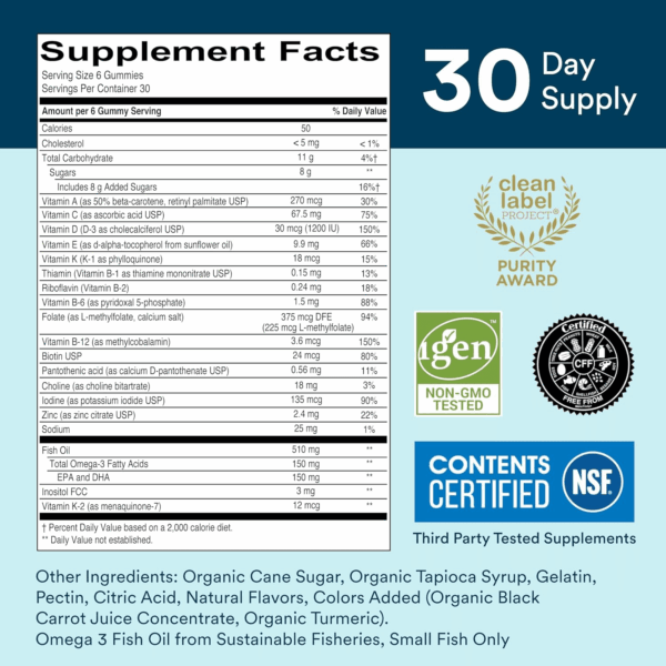 Multivitamin for Men & Women: Multivitamin Gummies with Vitamin D3, C, Vitamin B12, B6, A, K & Zinc, Omega 3 Fish Oil (EPA/DHA), Biotin, Gluten Free, 180 Count (30 Day Supply) - Image 2