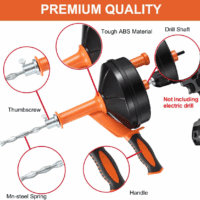 Drain Auger, Clog Remover with Drill Adapter, 25 Feet Flexible Plumbing Snake Use Manually or Powered for Kitchen,Bathrom and Shower Sink, Comes with Gloves (Orange) - Image 2