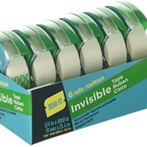 Invisible Stationery Tape 3/4 X 1000 Inches on Press N' Cut Dispenser, Pack of 6 Total 6000 Inches, White (62452)