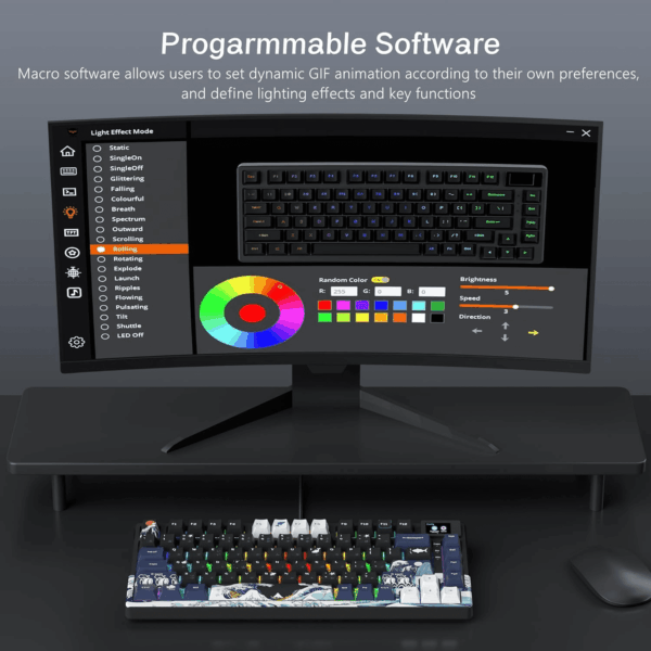 S-K80 75% Keyboard with Color Multimedia Display Mechanical Gaming Keyboard, Wired Hot Swappable Gasket Mount RGB Custom Key Board, Pre-Lubed Stabilizer for Mac/Win, Black Kanagawa - Image 5