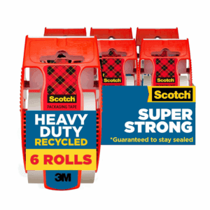 Heavy Duty Recycled Packaging Tape, Shipping and Packing Tape, 1.88 in X 800 In, 6 Rolls with Dispensers