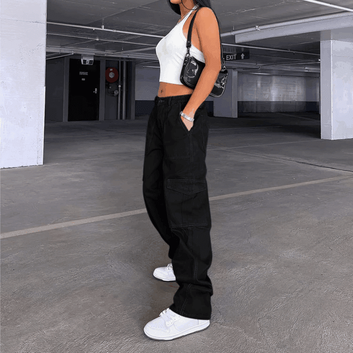 Cargo Pants for Women High Waisted Casual Pants Baggy Stretchy Wide Leg Y2K Streetwear with 6 Pockets - Image 3