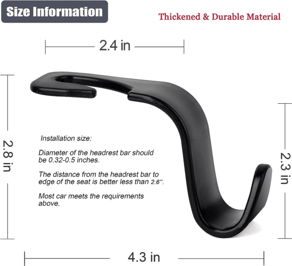 Car Seat Headrest Hook 4 Pack Hanger Storage Organizer Universal for Handbag Purse Coat Fit Universal Vehicle Car Black S Type - Image 7