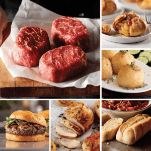 Premier Ribeye Steakhouse Gift Bundle (4X Butcher'S Cut Ribeyes, 4X Pureground Delmonico Ribeye Burgers, 4X Air-Chilled Steakhouse Chicken Breasts, 4X Individual Baguettes with Garlic Butter, 4X Potatoes Au Gratin, 4X Caramel Apple Tartlets, 1 Jar  Seasoning)