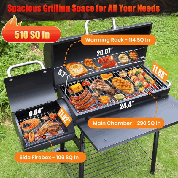 Charcoal Grills with Offest Smokers: Spacious Barrel Charcoal BBQ Grill | Barbecue Smoker Grill Combo for Outdoor Backyard Patio Camping Picnic and Party - Image 2