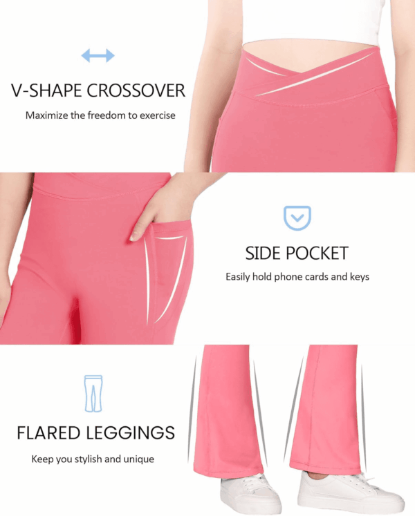 Girls Flare Leggings Kids Bell Bottom Cross High Waisted Dance Yoga Flared Pants - Image 6