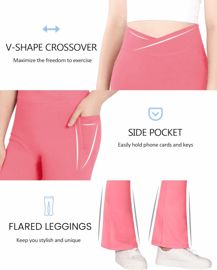 Girls Flare Leggings Kids Bell Bottom Cross High Waisted Dance Yoga Flared Pants - Image 6