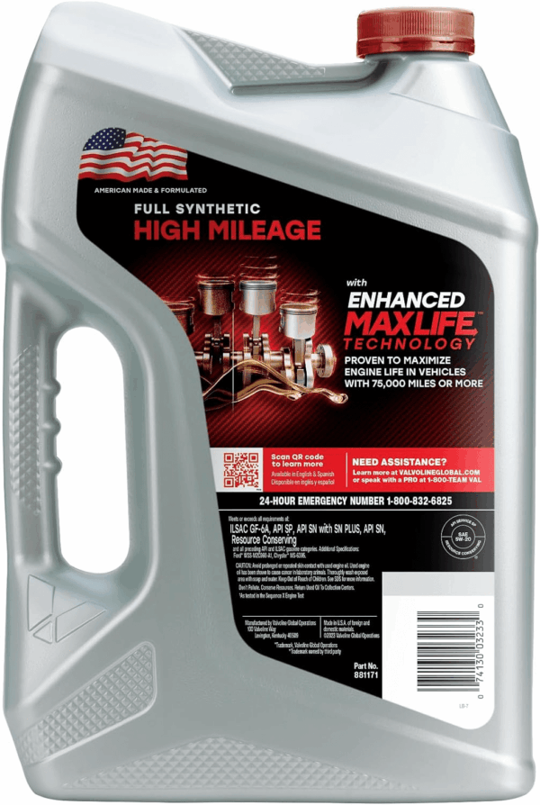 Full Synthetic High Mileage with Maxlife Technology 5W-20 Motor Oil 5 QT - Image 2
