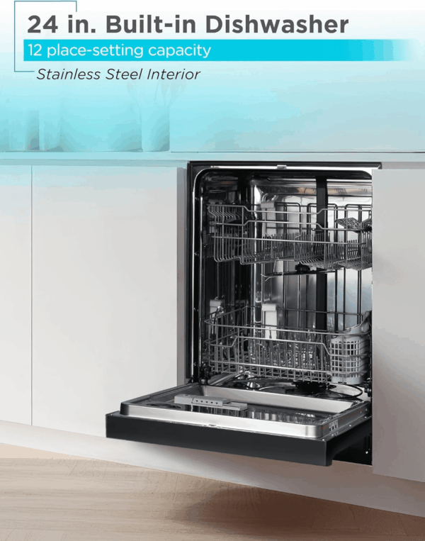 24" Built-In Dishwasher, 12-Place Setting Capacity with Stainless Steel Tub, Dish Washer with 6 Wash Programs, Low Noise, ENERGY STAR Certified, BDW200MB, Black - Image 2