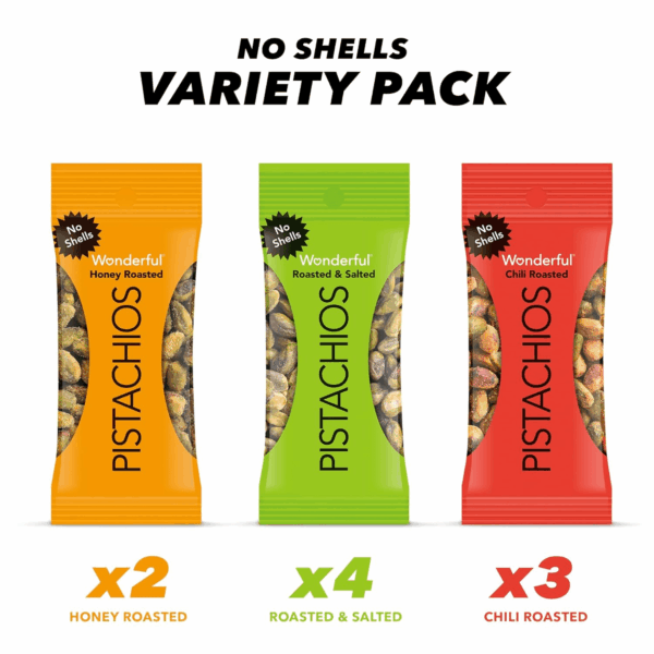 No Shells, 3 Flavors Mixed Variety Pack of 9 (0.75 Ounce), Roasted & Salted Nuts (4), Chili Roasted (3), Honey Roasted (2), Protein Snacks, Gluten Free, Pantry Staples, Healthy Snacks Variety Pack for Adults - Image 2