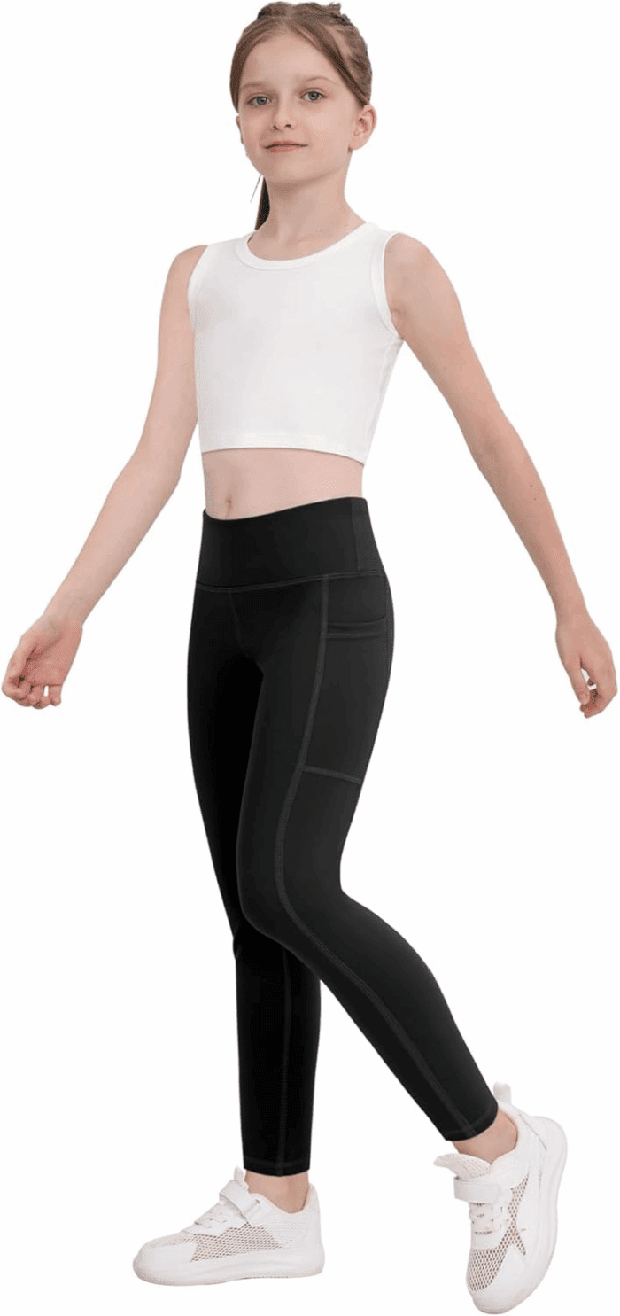 Girls' Athletic Leggings with Pockets, 5 Packs Kids Teen Dance Yoga Workout Running Pants for 5-15 Years - Image 4
