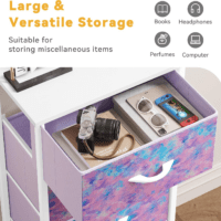 Dresser with 4 Drawers - Storage Tower Unit, Dresser for Bedroom, Living Room, Closets - Sturdy Steel Frame, Wooden Top & Easy Pull Fabric Bins, Purple - Image 5