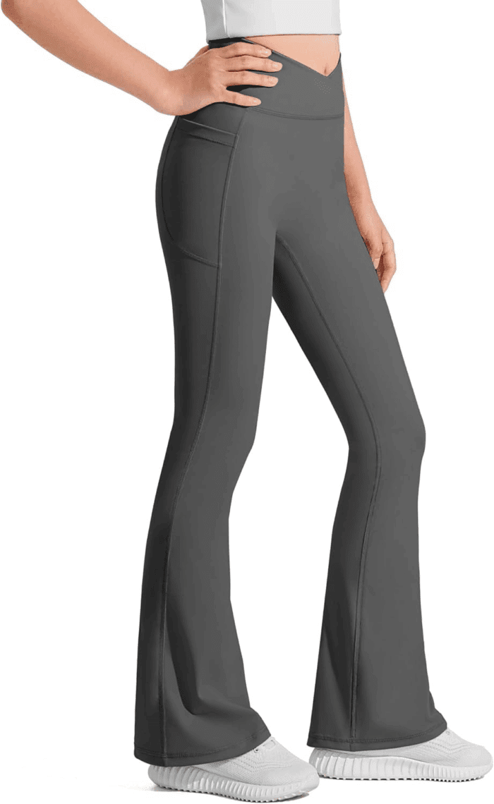 Girls Flare Leggings Kids Bell Bottom Cross High Waisted Dance Yoga Flared Pants - Image 3