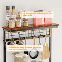 Kitchen Bakers Rack with Hutch, Coffee Bar Station 4 Tiers, Microwave Oven Stand with 6 S Hooks and Pegboard, Kitchen Microwave Rack for Spice Organizer Workstation, Rustic Brown - Image 5