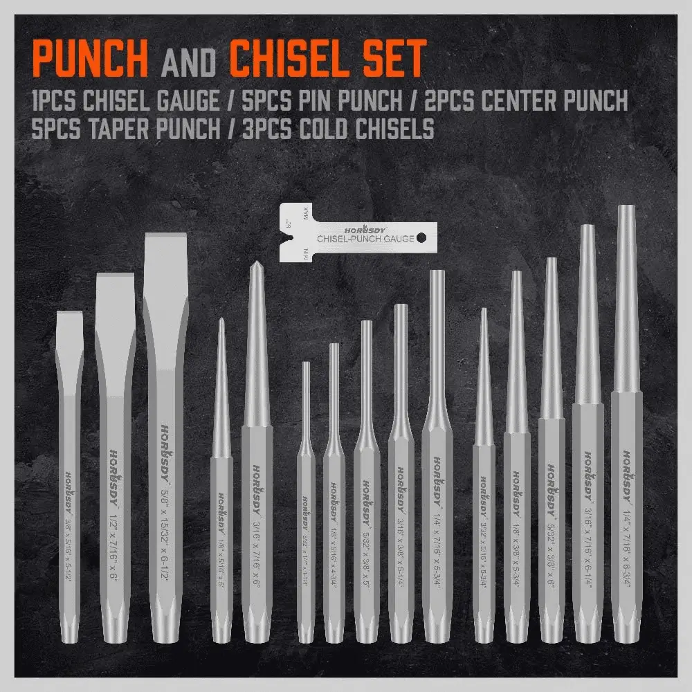 16-Piece Punch and Chisel Set, Including Taper Punch, Cold Chisels, Pin Punch, Center Punch - Image 2