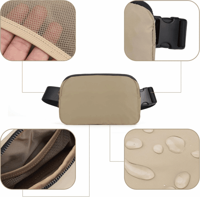 Mini Fanny Pack Khaki Belt Bag for Women and Men, Fashionable Waterproof Waist Pack with Adjustable Strap for Traveling, Hiking, Jogging, Cycling - Image 6
