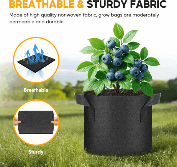 Plant Grow Bags 5 Gallon 20-Pack, Tomoato Planter Pots with Handles, Aeration Nonwoven Fabric, Heavy Duty Gardening Planter for Vegetable, Herbs and Flowers, Black New - Image 3