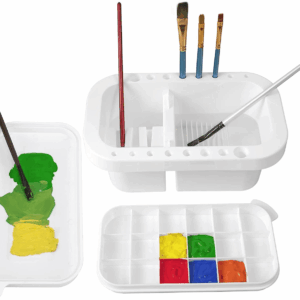 Paint Brush Cleaner, Paint Brush Holder and Organizers with Palette for Acrylic, Watercolor, and Water-Based Paints (White)