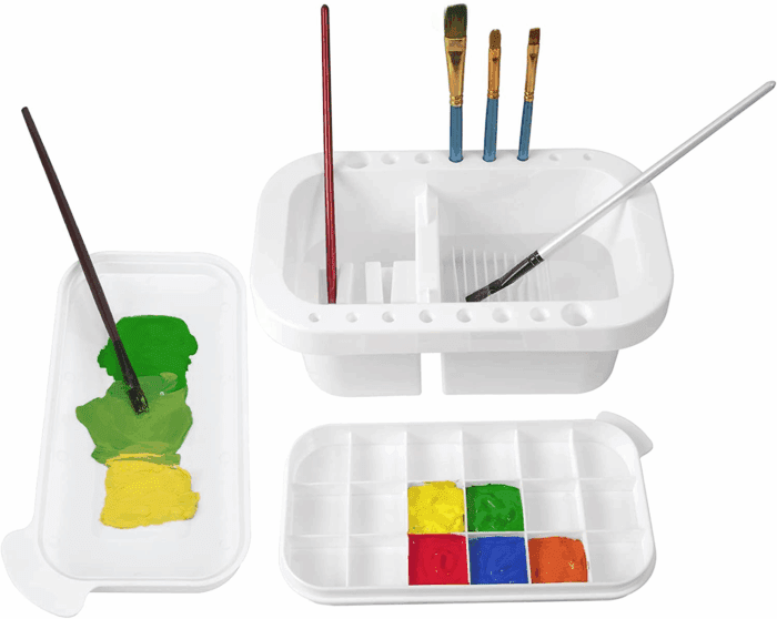 Paint Brush Cleaner, Paint Brush Holder and Organizers with Palette for Acrylic, Watercolor, and Water-Based Paints (White)