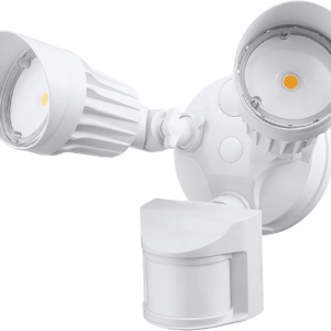 COB LED Security Light, Motion Sensor Flood Lights Outdoor, Aluminum, 3 Modes Motion Detector+Dusk to Dawn+Switch Control, 100-277V, Adjustable 2-Head, IP65, 3000K Warm White, ETL, White