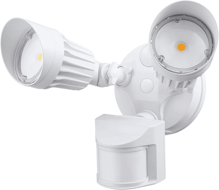 COB LED Security Light, Motion Sensor Flood Lights Outdoor, Aluminum, 3 Modes Motion Detector+Dusk to Dawn+Switch Control, 100-277V, Adjustable 2-Head, IP65, 3000K Warm White, ETL, White