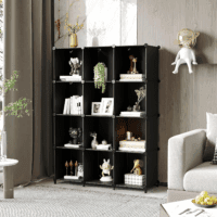 Cube Storage Organizer Closet Storage Shelves DIY Stackable Plastic Storage 12 Cube Bookshelf, Ideal Storage Organizer for Closet, Home, Bedroom, Black - Image 6